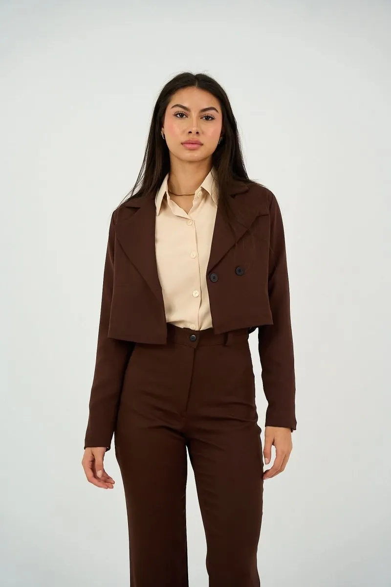 Brown Tailored Cropped Blazer